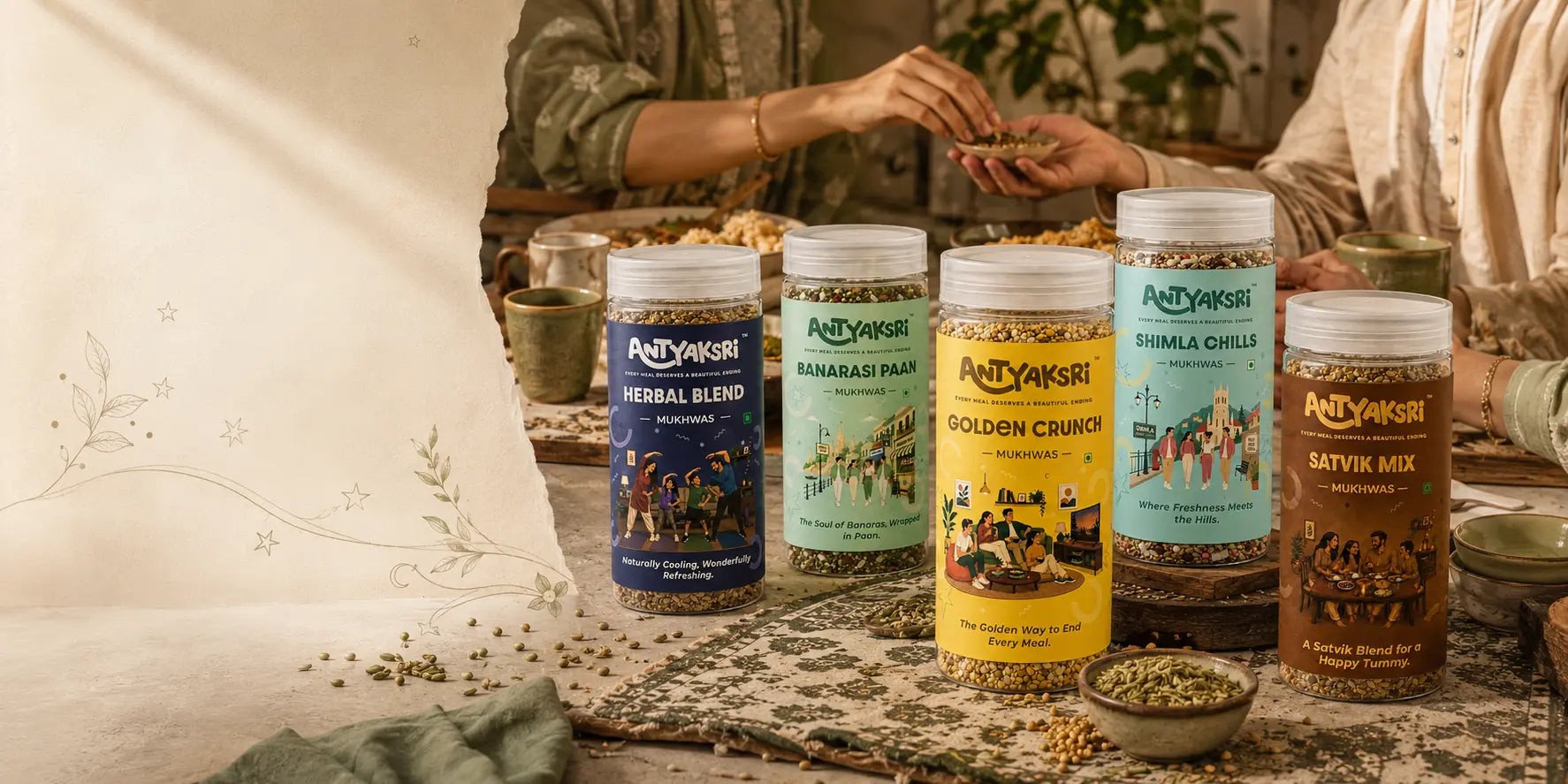 Antyaksri mukhwas jars at an Indian mehfil